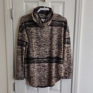 Lularoe Aubrey Cowl Neck Top Black and Tan Size Large NWT